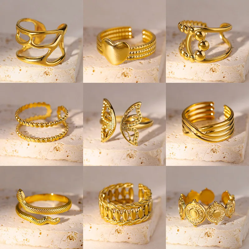 

Stainless Steel Butterfly Adjustable Rings For Women Gold Plated Vintage Aesthetic Ring Wedding Fashion Jewelry Gift For Girls
