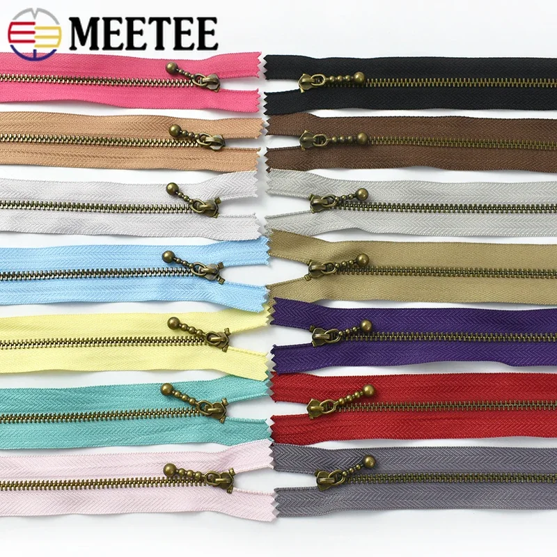 10Pcs Meetee 3# Metal Zippers Bronze Teeth Zip 15/18/20/25cm Close-end Zipper for Bag Shoes Clothes Repair Kit Sewing Acessories