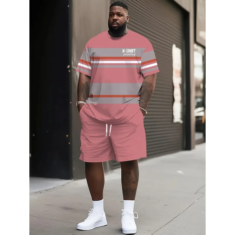2025 Fashion Outdoor Casual T-shirt Shorts Summer Large Men's 3D Printed Short Sleeve Top Shorts 2-piece Set