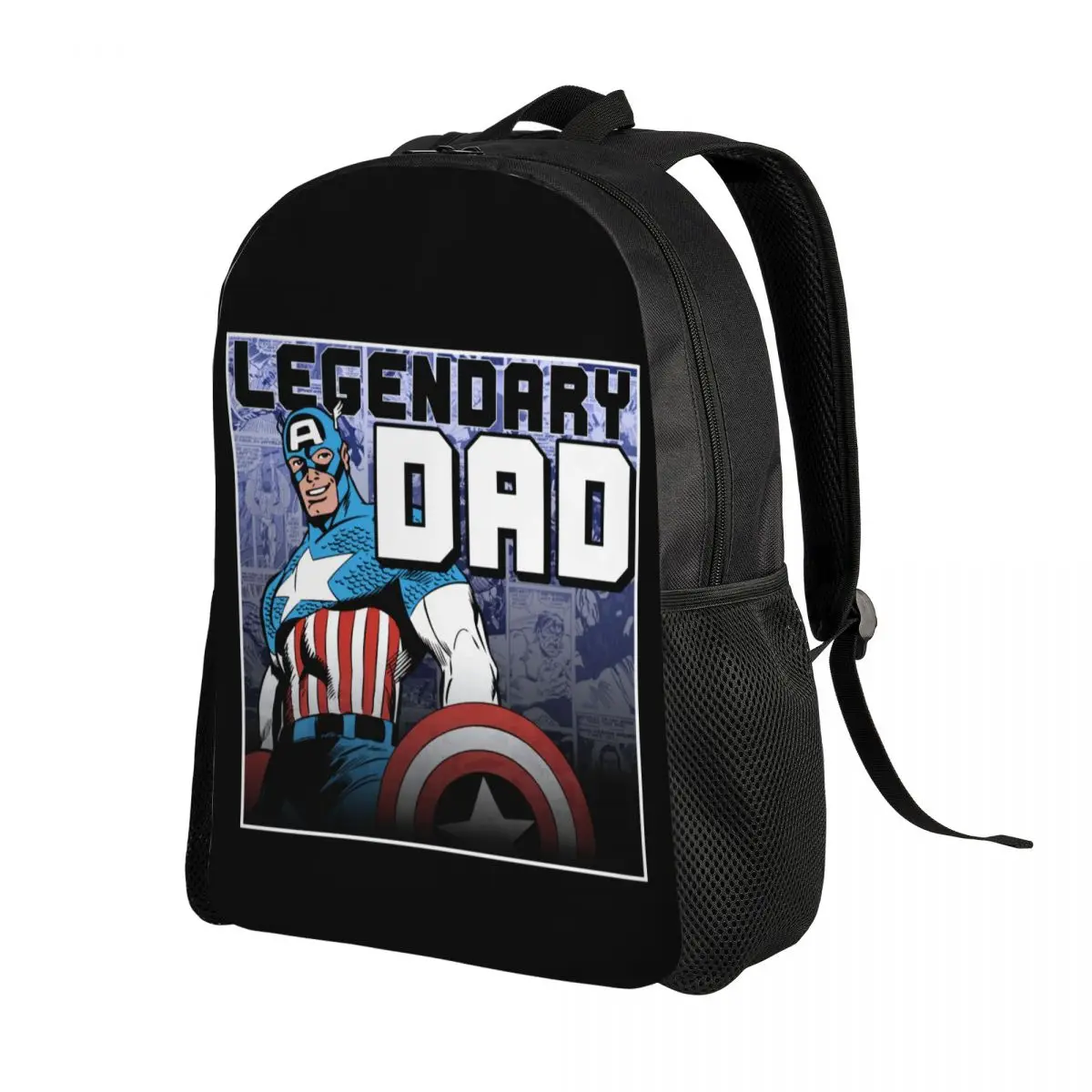 Custom Captain America Legendary Dad Backpacks for Girls Boys College School Travel Bags Men Women Bookbag Fits 15 Inch Laptop