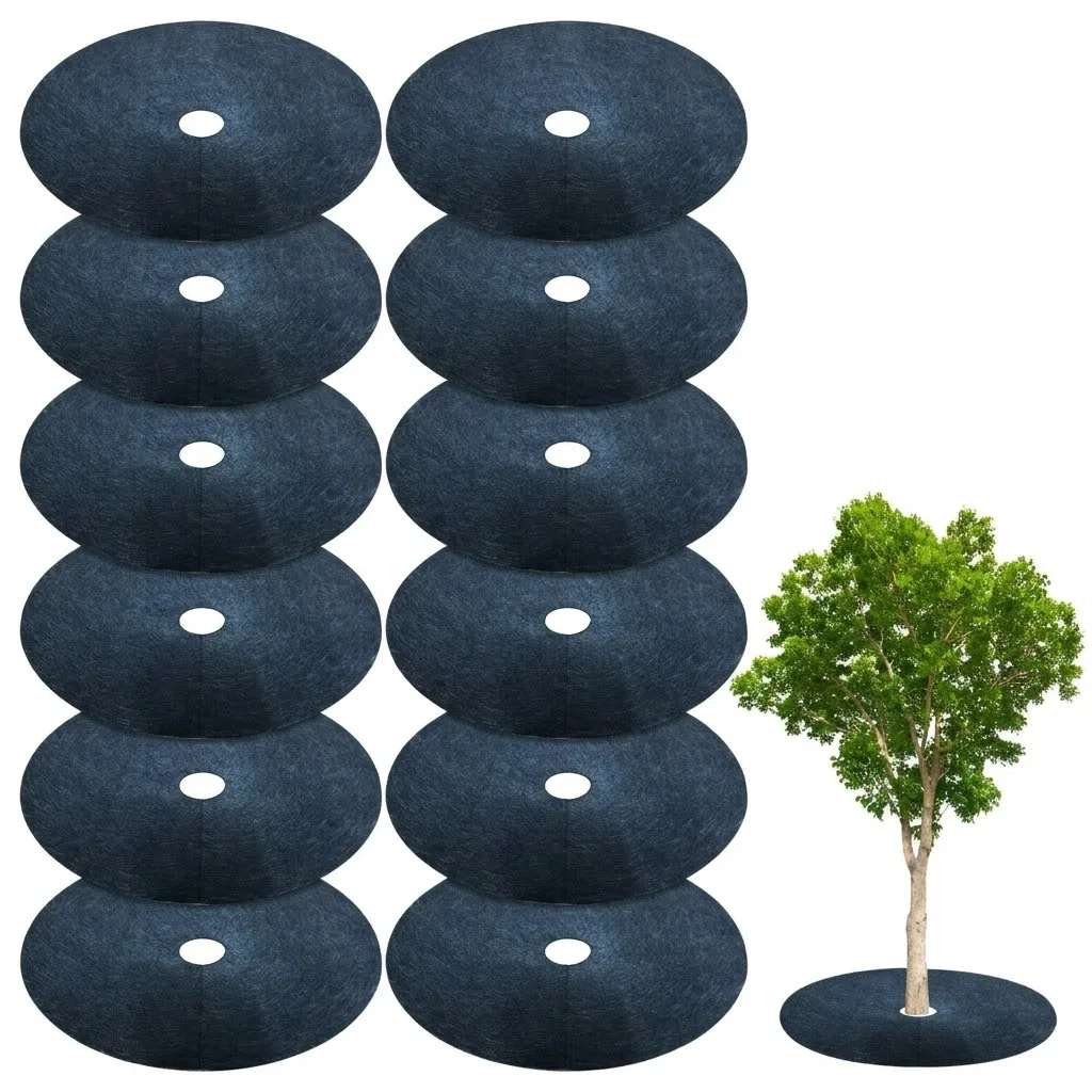 5Pcs Non-Woven Tree Mulch Ring Weed Control Mat Landscape Fabric Anti-Grass Root Protector Barrier Garden Plant Cover 15-82cm