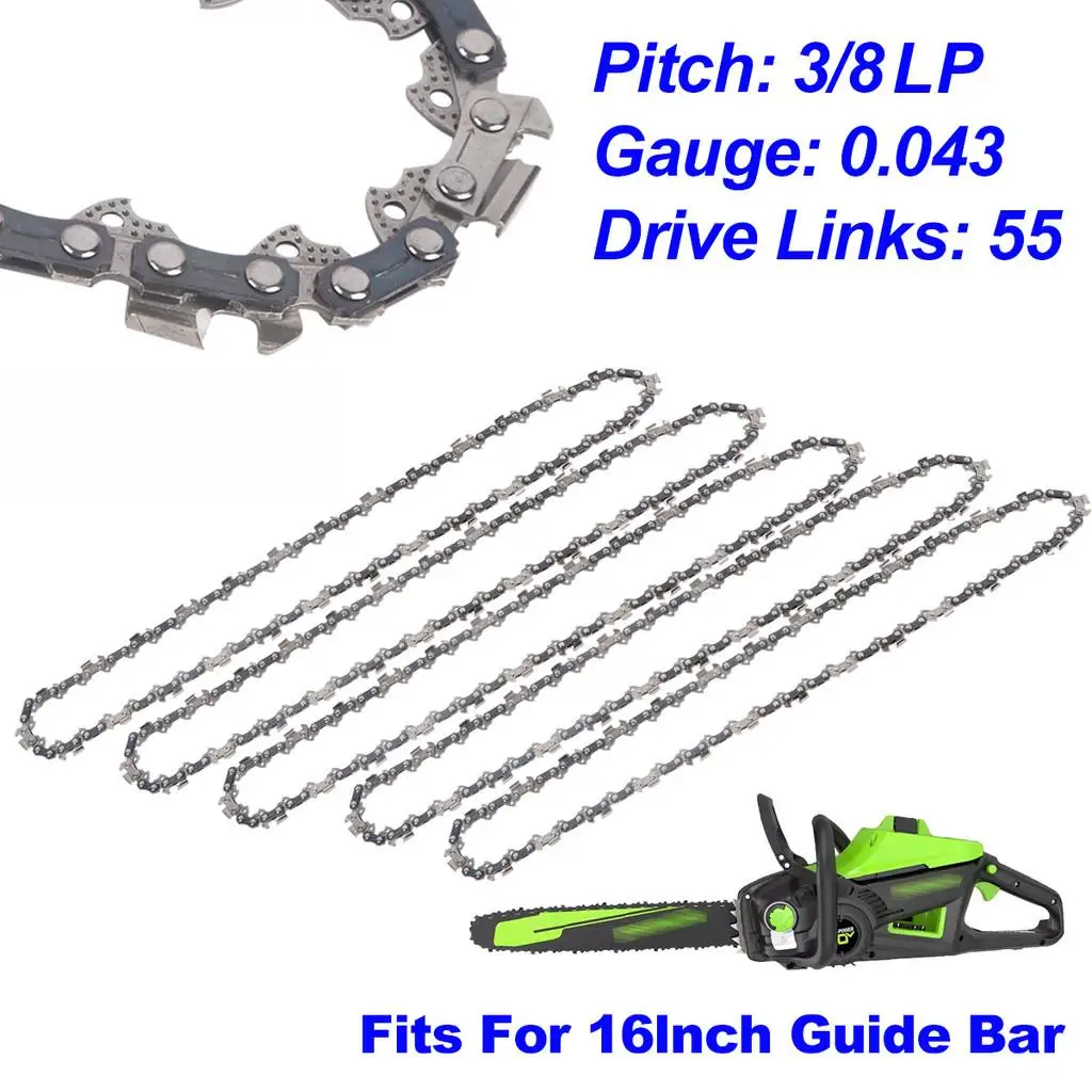16 Inch Metal Chainsaw Chain 3/8 LP .043 55DL Chain Semi Chisel for Wood Cutting Tree Pruning Gardening