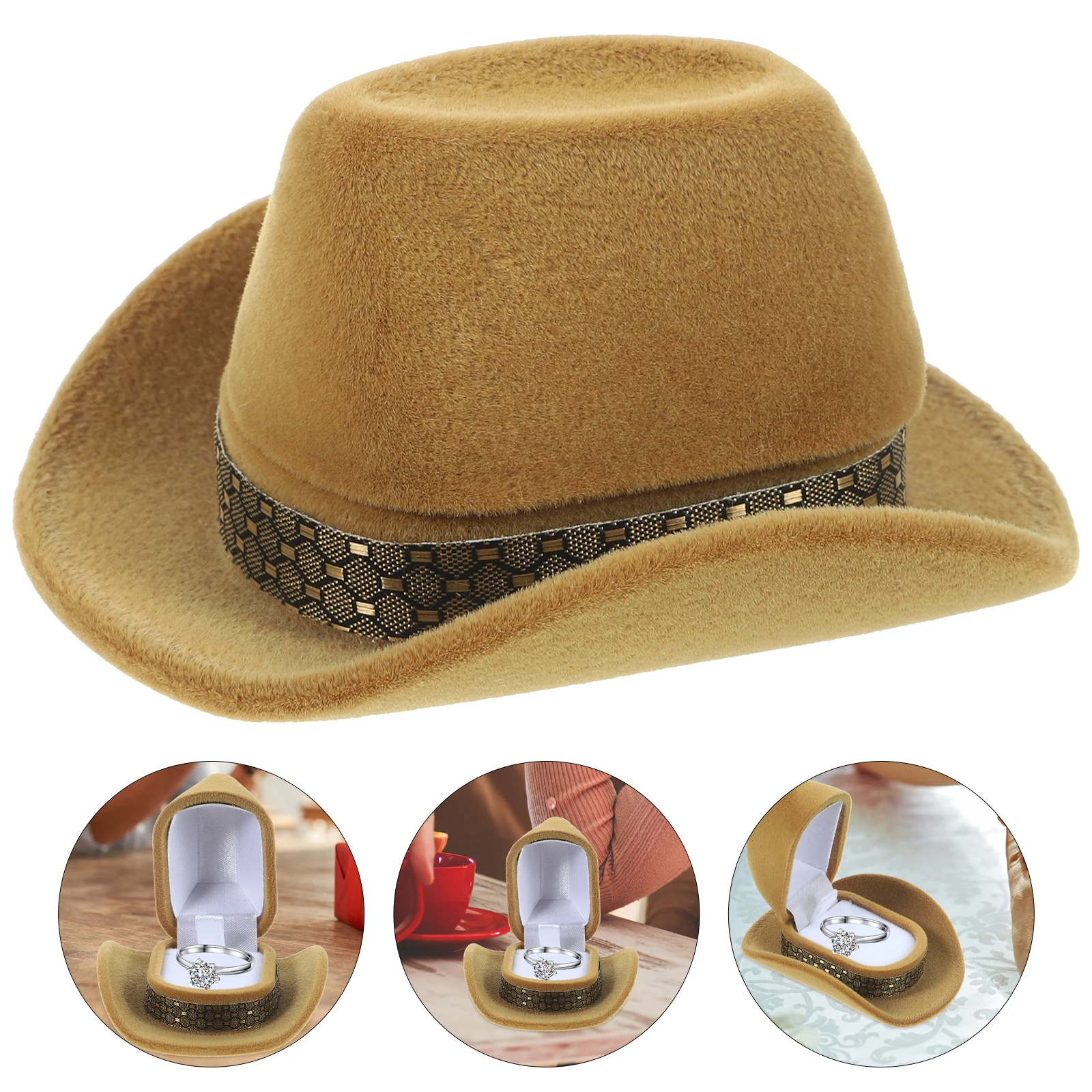 

Elegant Hat Shaped Storage Flocking Jewelry Holder Wedding Engagement Anniversary Birthday Decoration Gift For Herring Holder