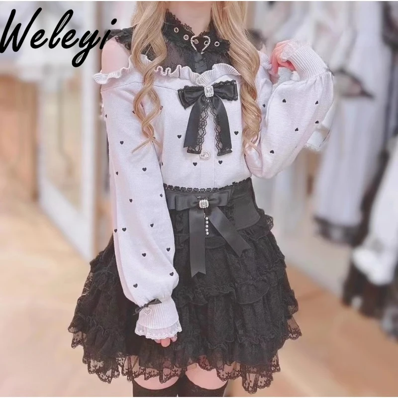 Jirai Kei Super Cute Sweet Girl Mesh Lace Skirt Japanese Fashion Women Clothes 2024 Summer Versatile Tricolor A Line Cake Skirts