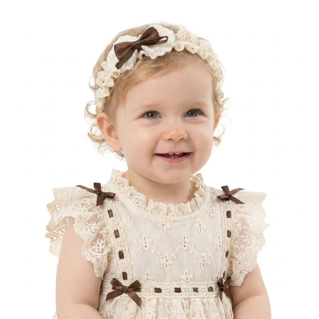 Baby Mädchen Spitzen-Stirnband Vintage Doppel-Schleifen Elastisches Haarband Neugeborene Kleinkind Prinzessin Haaraccessoires Foto-Requisiten