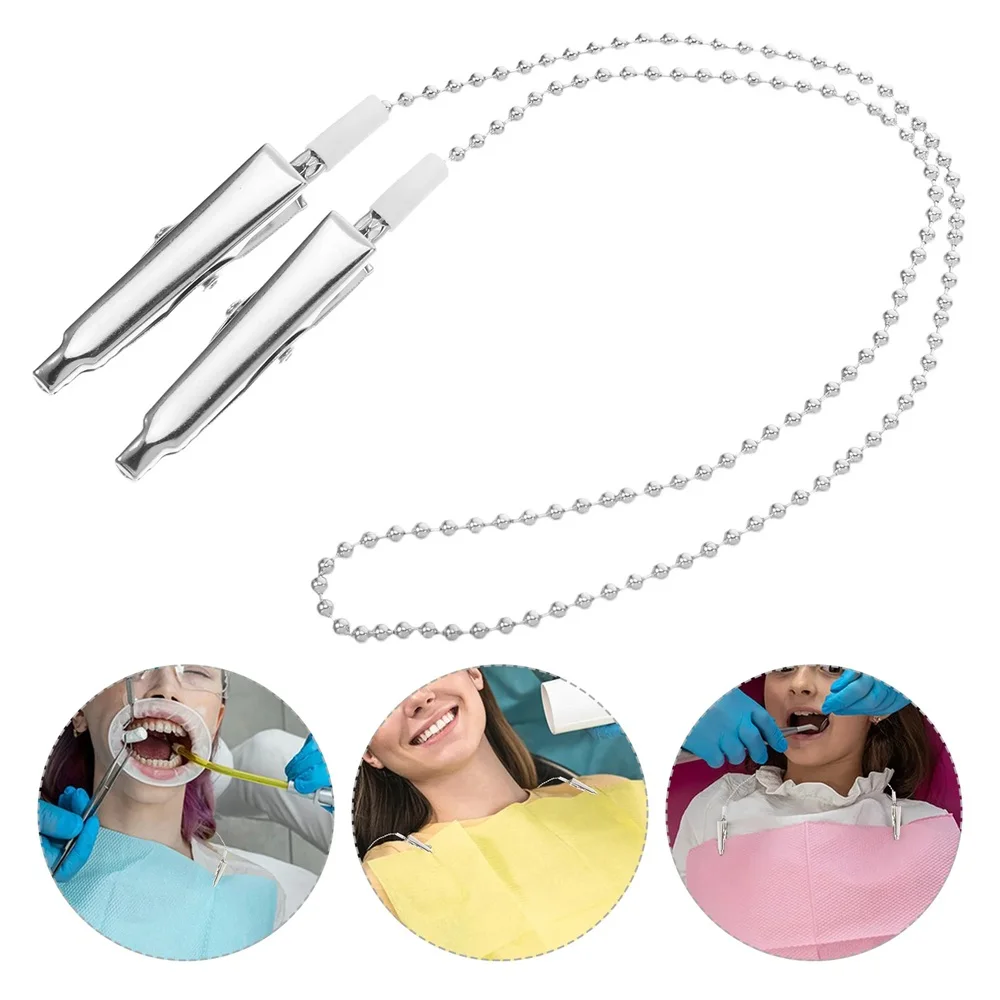 Autoclavable Dental Scarf Bib Clip Stainless Steel Metal Ball Chain Adjustable Cord - Durable Napkin Holder for Dental Clinic