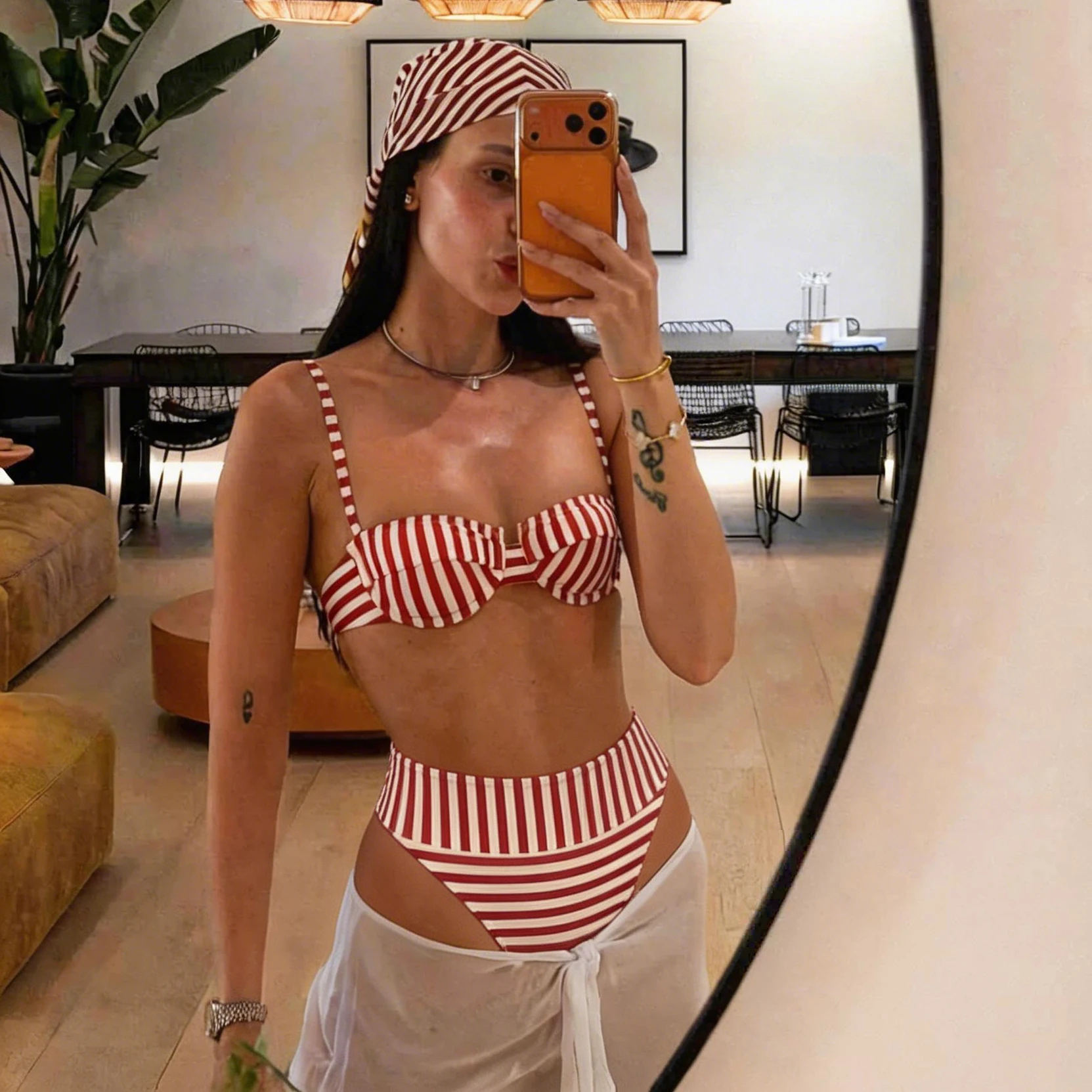 Bikini Bandeau de 3 Piezas 2026, Traje de Baño Sexy para Mujer, Traje de Baño con Estampado de Rayas, Traje de Baño Push Up, Biquini, Ropa de Playa