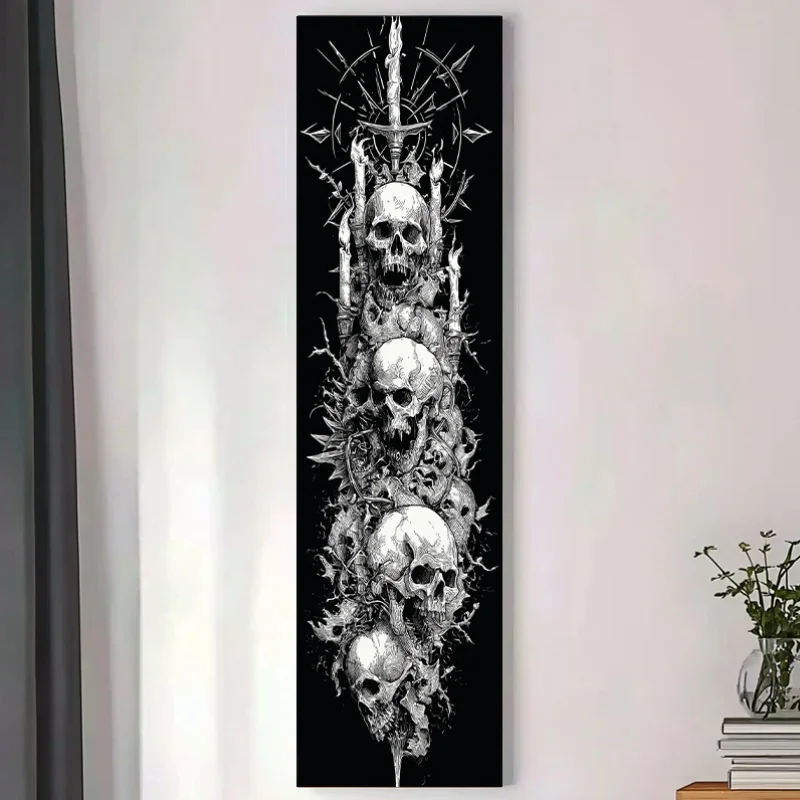 VIKAMA Long Thorns Stacked Skeleton Long Sword Dark Prints Tapestry Hanging Cloth Gothic Boys Thrilling Room Decoration
