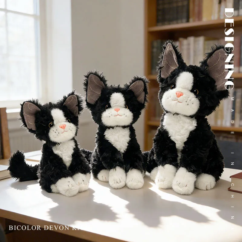 

Premium Bicolor Devon Kitten Plush Series 26cm 32cm 38cm Cute Cat Backpack Charm Home Decor Desk Companion Gift for Cat Lovers