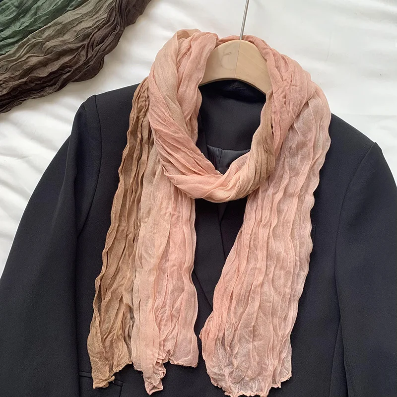 Scarf Women's Winter High end New Warm and Cold proof Scarf Versatile Solid Color Wrinkled Scarf Shawl Wholesale
