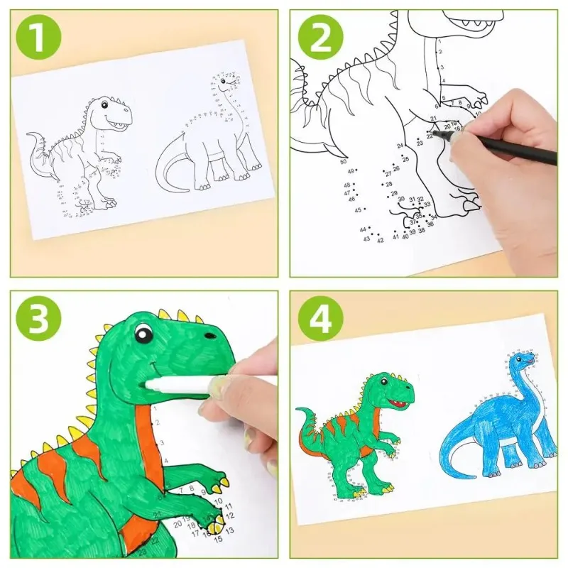 Funny Children's Dot to Dot Drawing Coloring Books DIY Cartoon Animals Dinosaur Coloring book Kids Arts Craft for Montessori Toy