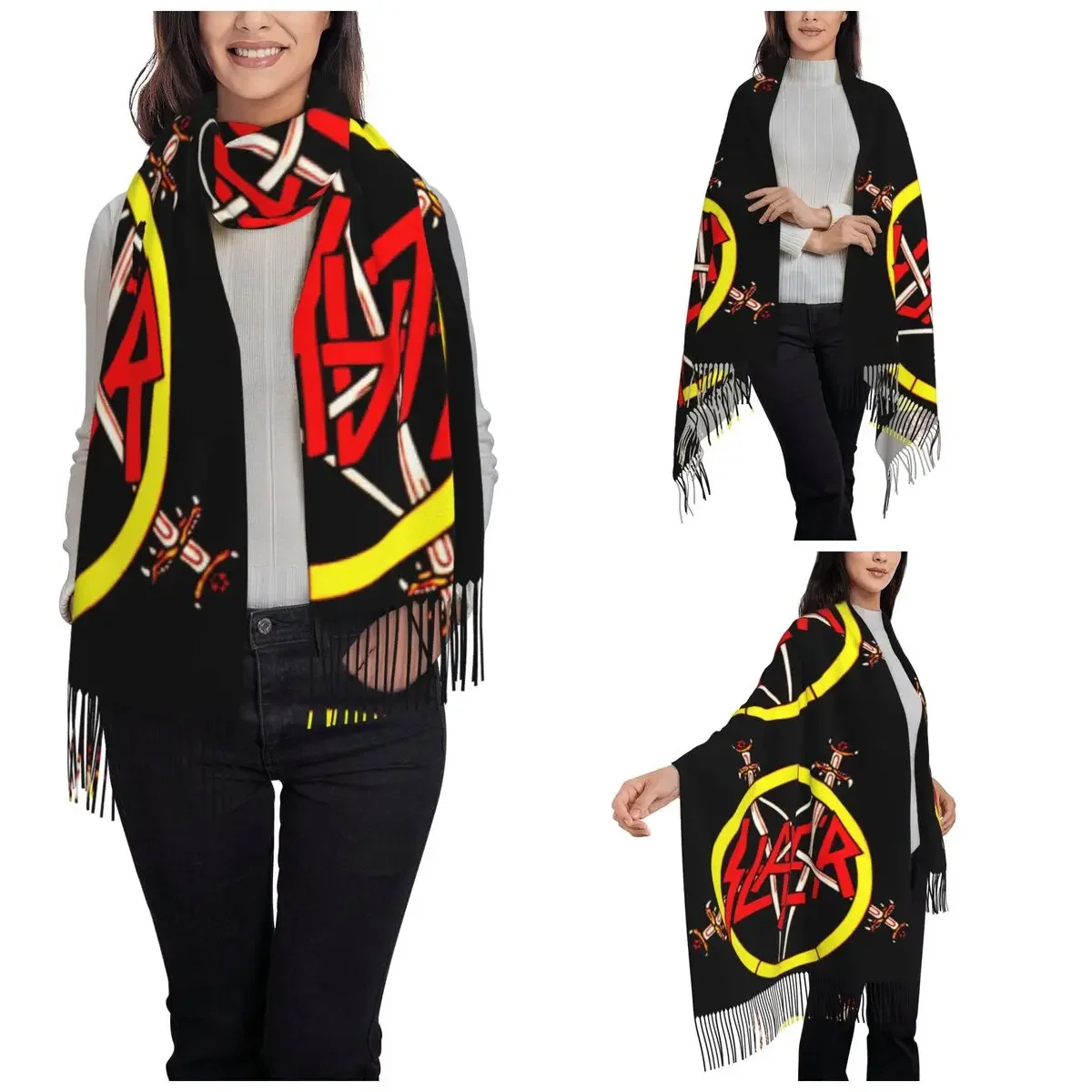 Slayers-Logo Scarf for Womens Fall Winter Pashmina Shawls and Wrap Long Scarves with Tassel for Evening Dress