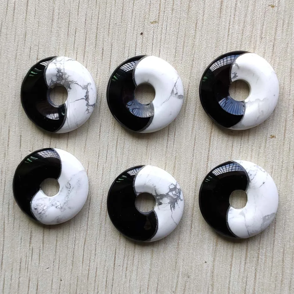 New trendy Good quality Natural stone Tai Chi Yin Yang circle donut pendants for jewelry making 6pcs/lot wholesale free shipping