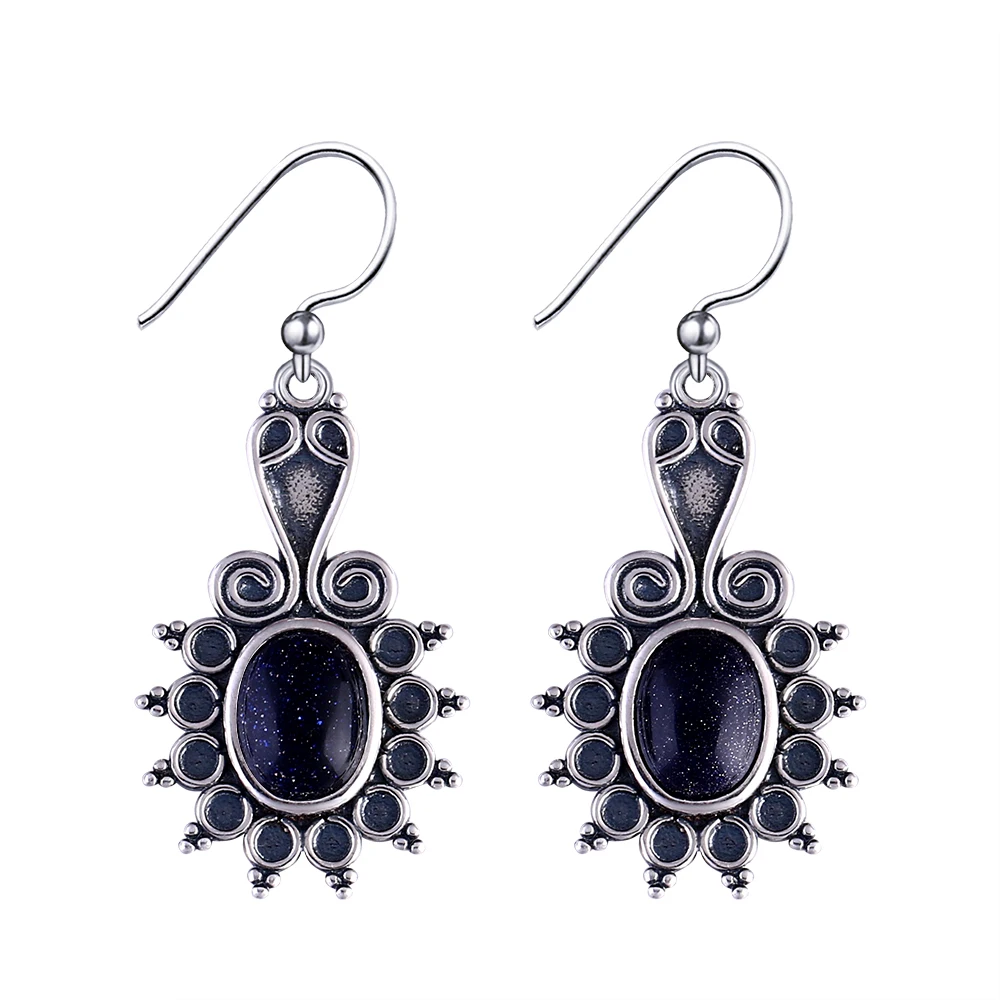 New Style Oval Ethnic Flower Amethyst Women\'s Silver Plated Drop Earrings Wedding Party Anniversary Engagement Jewelry