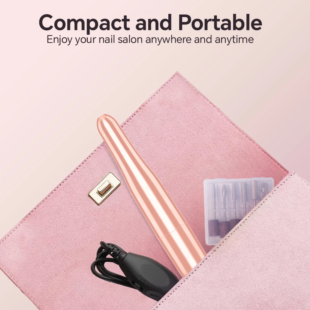 Professioneller Elektrischer Nagelbohrer, USB-Betriebene Tragbare Nagelfeile für Acryl- und Gelnägel, Maniküre-Pediküre-Werkzeug mit 6 Bohrern – Detail 4