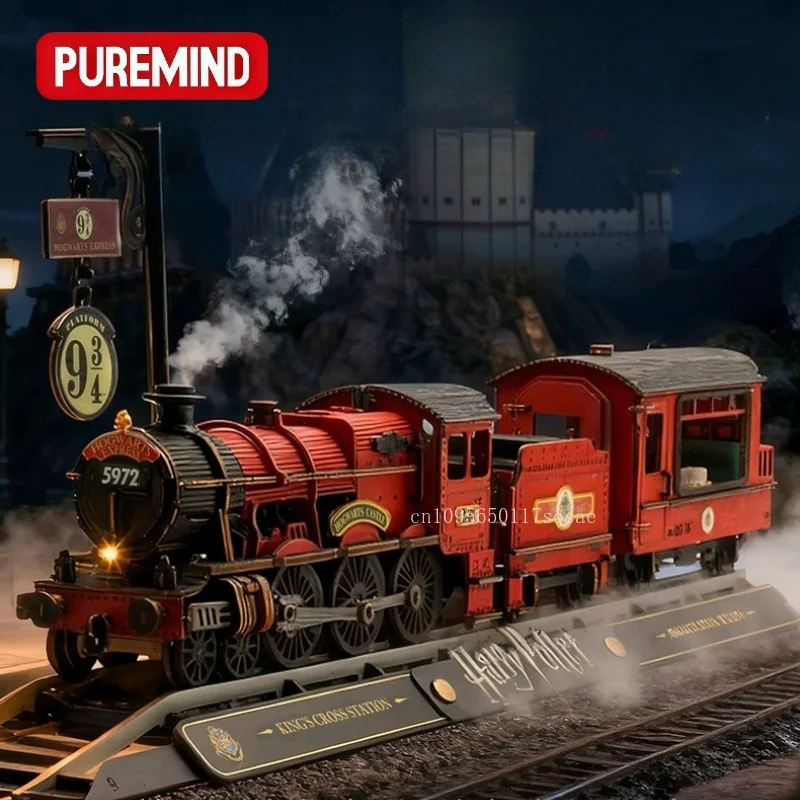 Original  Harry Potter Hogwarts Express Electric Steam Locomotive Smoke and Sound Effects DIY Wooden Building Toys Collectors