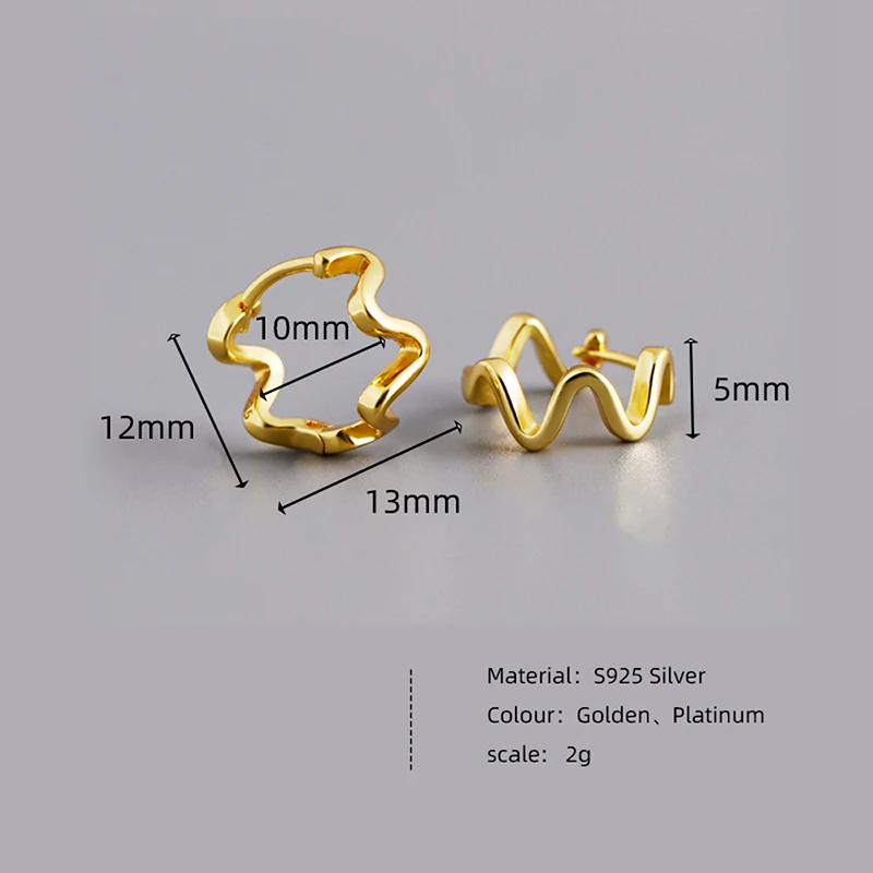 KAMIRA Real 925 Sterling Silver Elegant Chic Design Wavy Hug Hoop Earrings for Women Party Minimalist Fashion Delicate Jewelry
