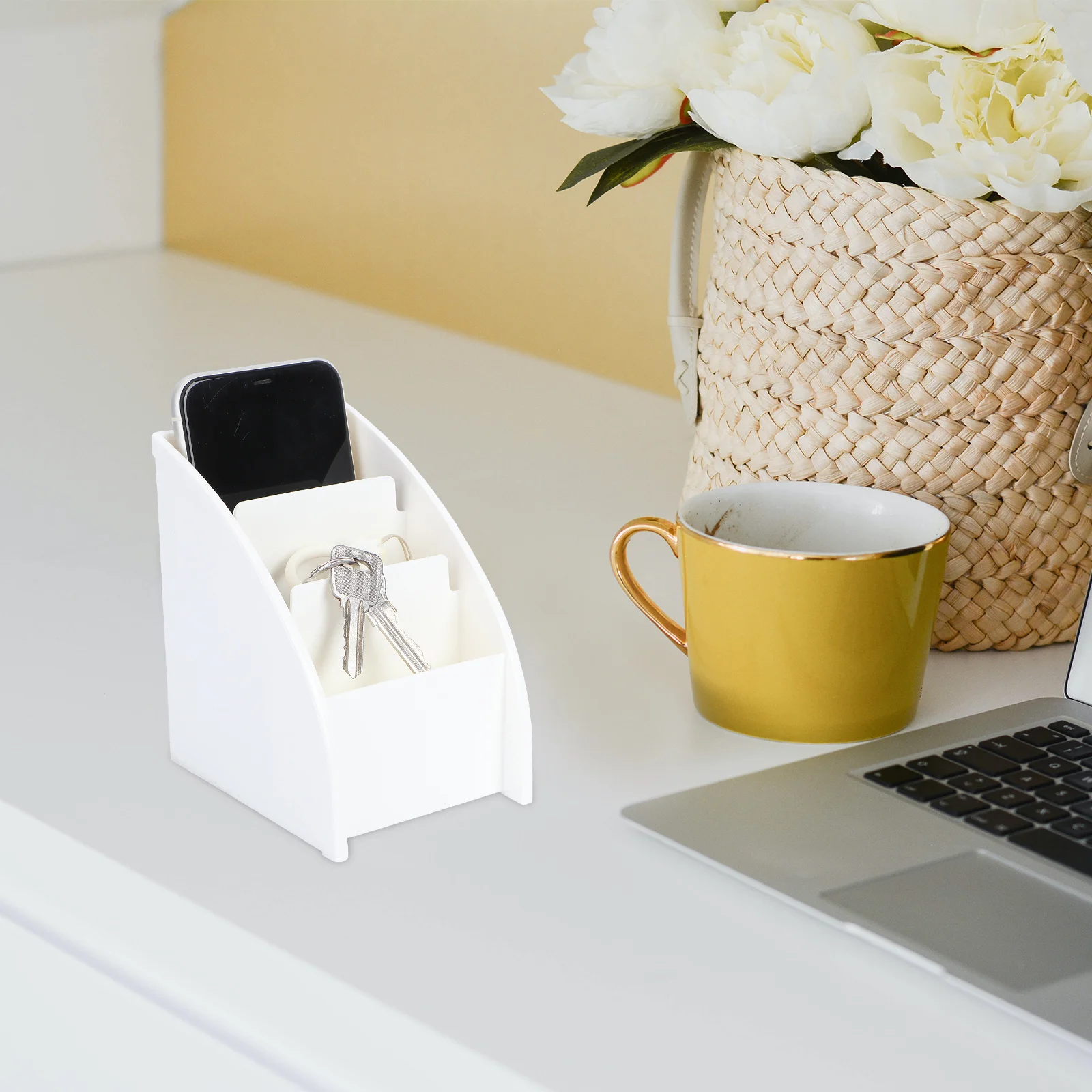 

Plastic Desktop Storage Case White Modern Simple Design Home Organizer for Remote Control Phone Stationery Office Table Storage