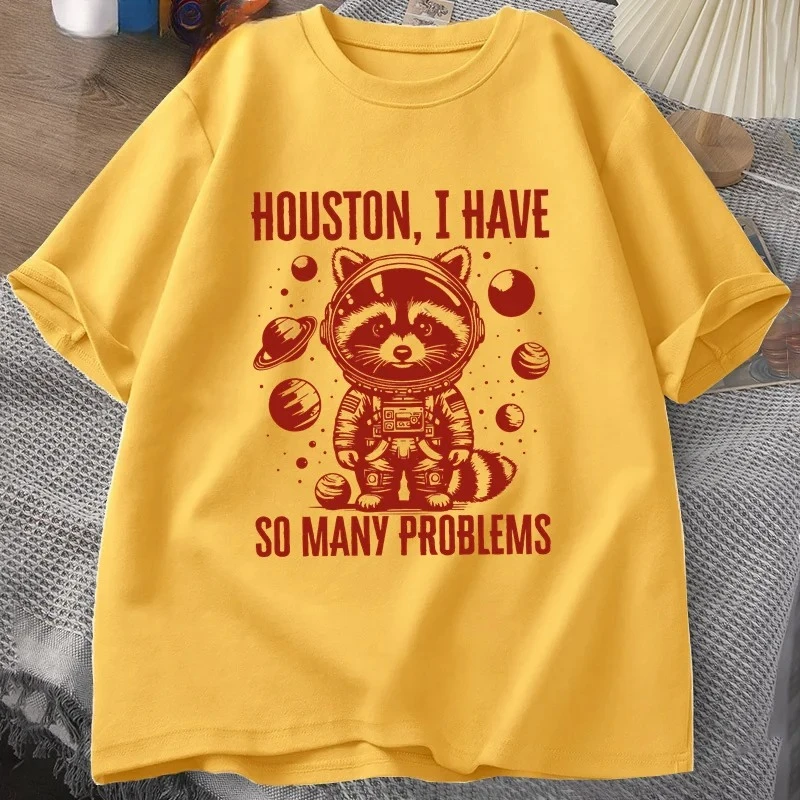 هيوستن لدي الكثير من المشاكل تي شيرت المرأة مضحك الراكون في الفضاء خمر الحيوان الفضاء تي شيرت بلايز الصيف عادية