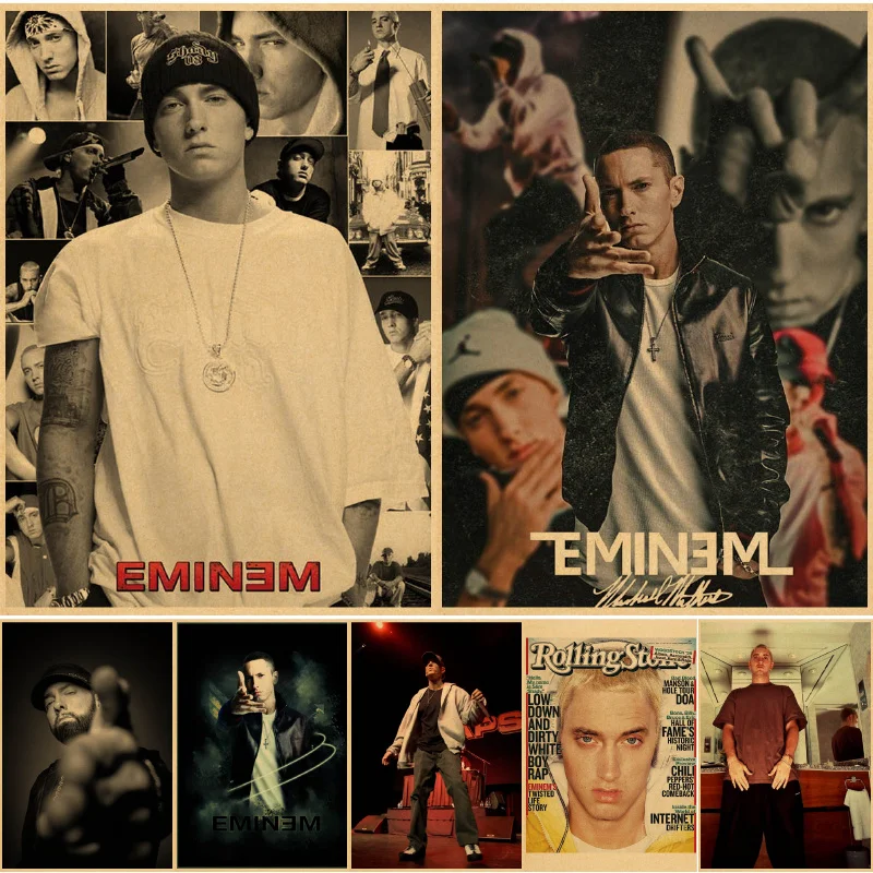 Retro  Rapper Eminem the Famous American Art Poster  Kraft Paper Sticker  Room Bar Cafe Room Wall Decor