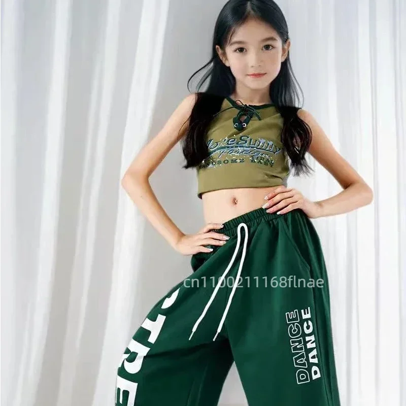 

Kids Jazz Dance Outfits Girls Training Vest Performance Costume Children's Hip Hop Streetwear Hoodies Dancewear Sets for Party