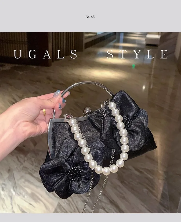 Fashion Appliques Solid Floral Women Handbag Luxury Designer Satin Pleated Cloud Bag Wedding Party Clutch Purse Shoulder Bag