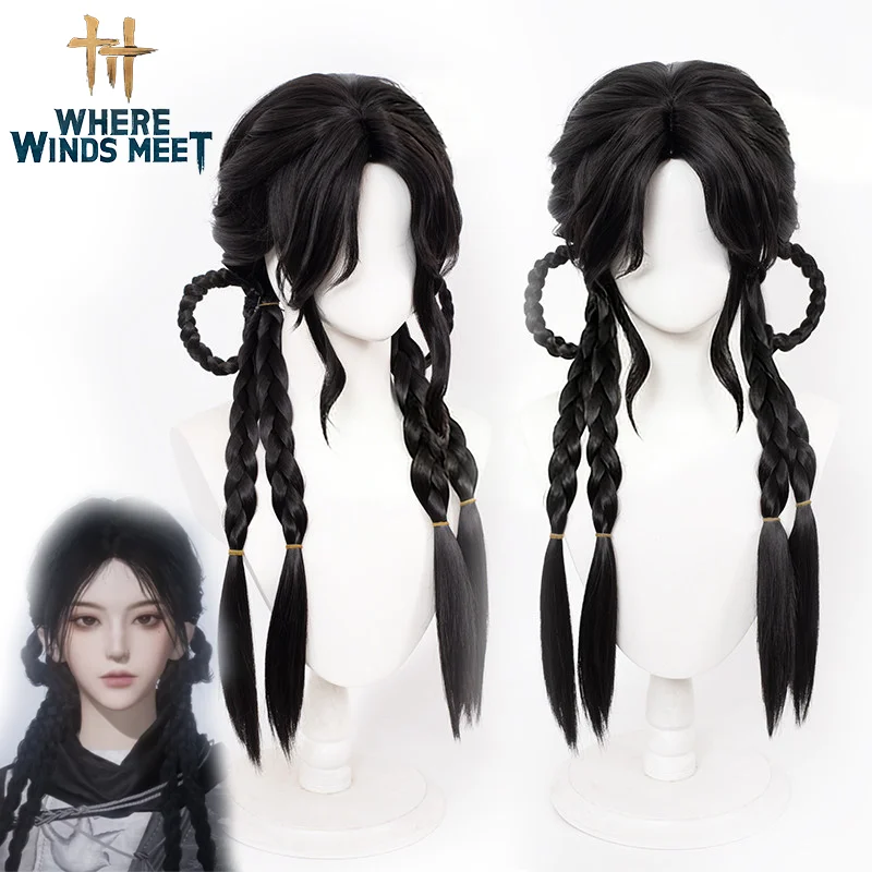Game Where Winds Meet Young Master Volwassen Cosplay Pruik Zwart Lang Haar Hittebestendige Synthetische Pruiken Halloween Carnaval Party Prop