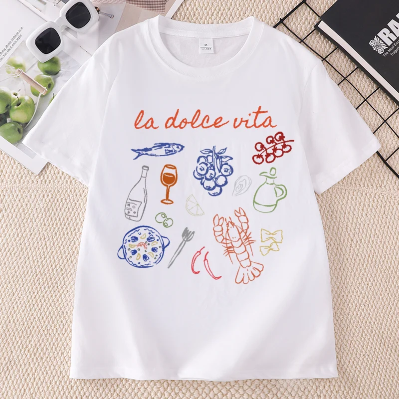 La Dolce Vita T-Shirt Women Italian Summer Tees Casual Short Sleeve Amalfi Coast T-shirt Italy VacationTops