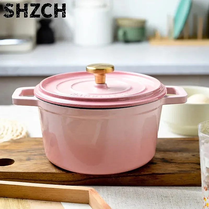 18cm Enameled Cast Iron Pot Nonstick Healthy Cooking Pan Thick Soup Stew Simmering
