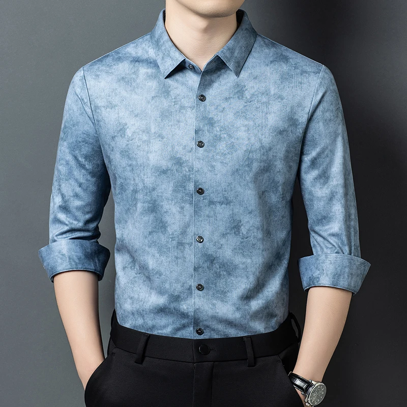 Smooth Skin-Friendly Shirts For Men Long Sleeve Print Easy Care Autumn Quality Soft Comfortable Casual Premium Camisas De Hombre