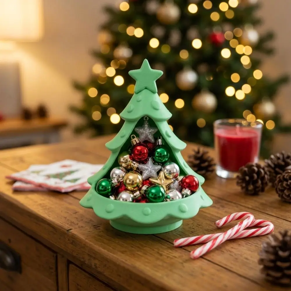 3D Printed Christmas Tree Storage Tray Star Top Accent Plastic Tree Shape Tealight Holder Hollow out Decorative