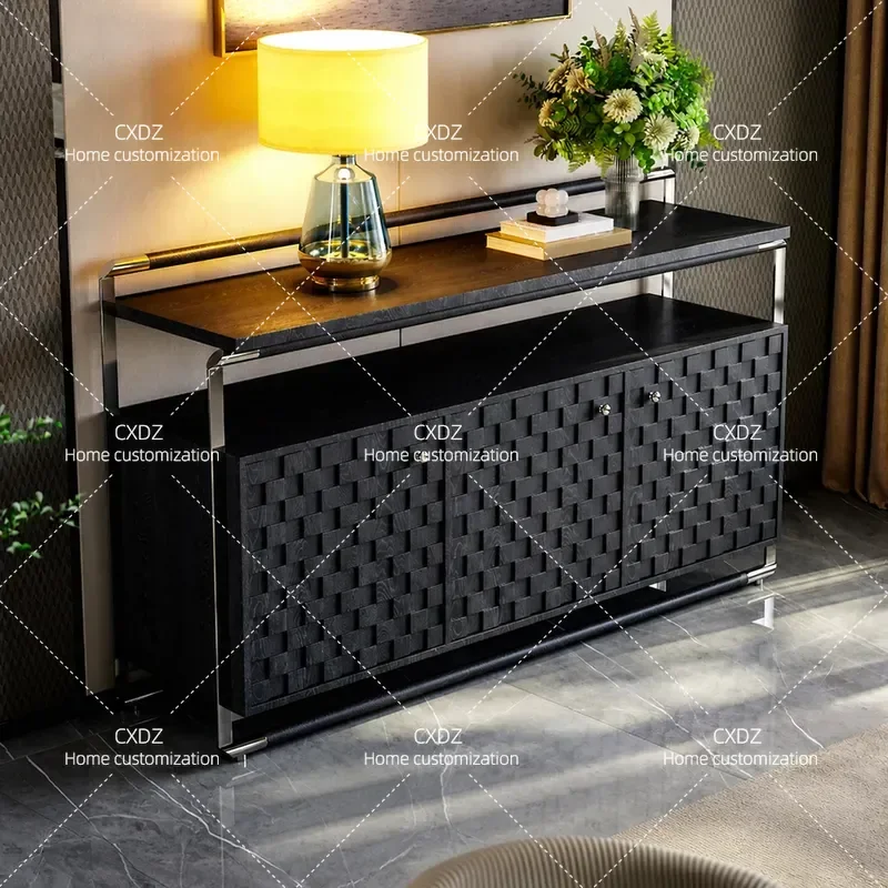 Minimalist Solid Wood Porch Cabinet Retro Black Tea Cabinet Living Room Wall Storage Antique Dining Side Cabinet
