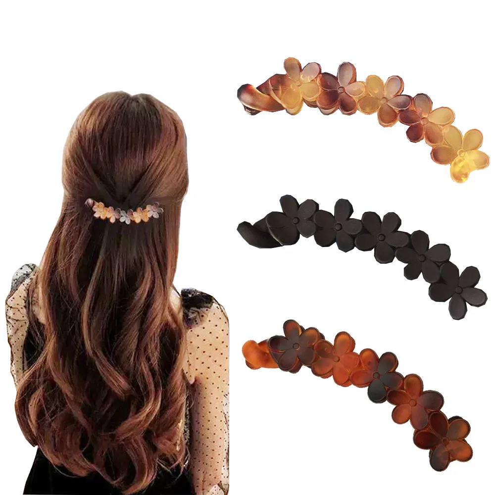 Horquillas coreanas de flores y plátano para mujer, pinzas elegantes de plátano, pasadores de cola de caballo, horquillas para el cabello, accesorios de estilismo, 1 ud.