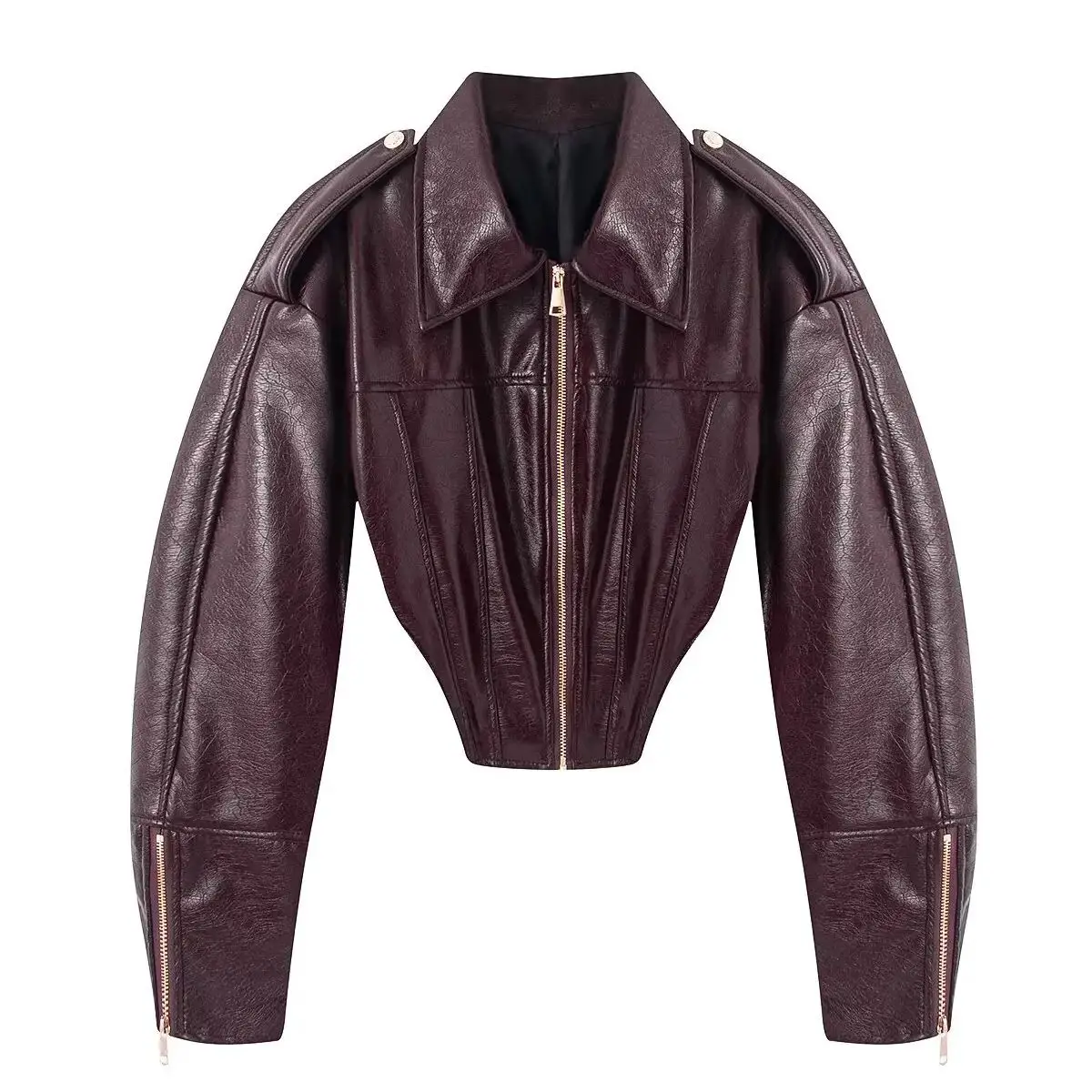 

Женские укороченные куртки-косухи из искусственной кожи цвета винного красного винтажного стиля 2026 года с молниями, для уличной моды