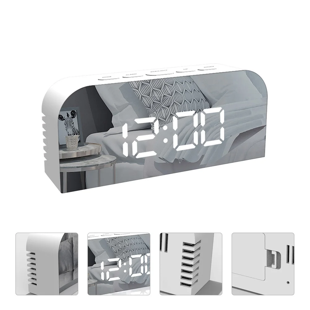 

1Set Digital Alarm Clock Mirror Surface LED Large Display Adjustable Brightness Compact Easy Use Nap Travel Clock
