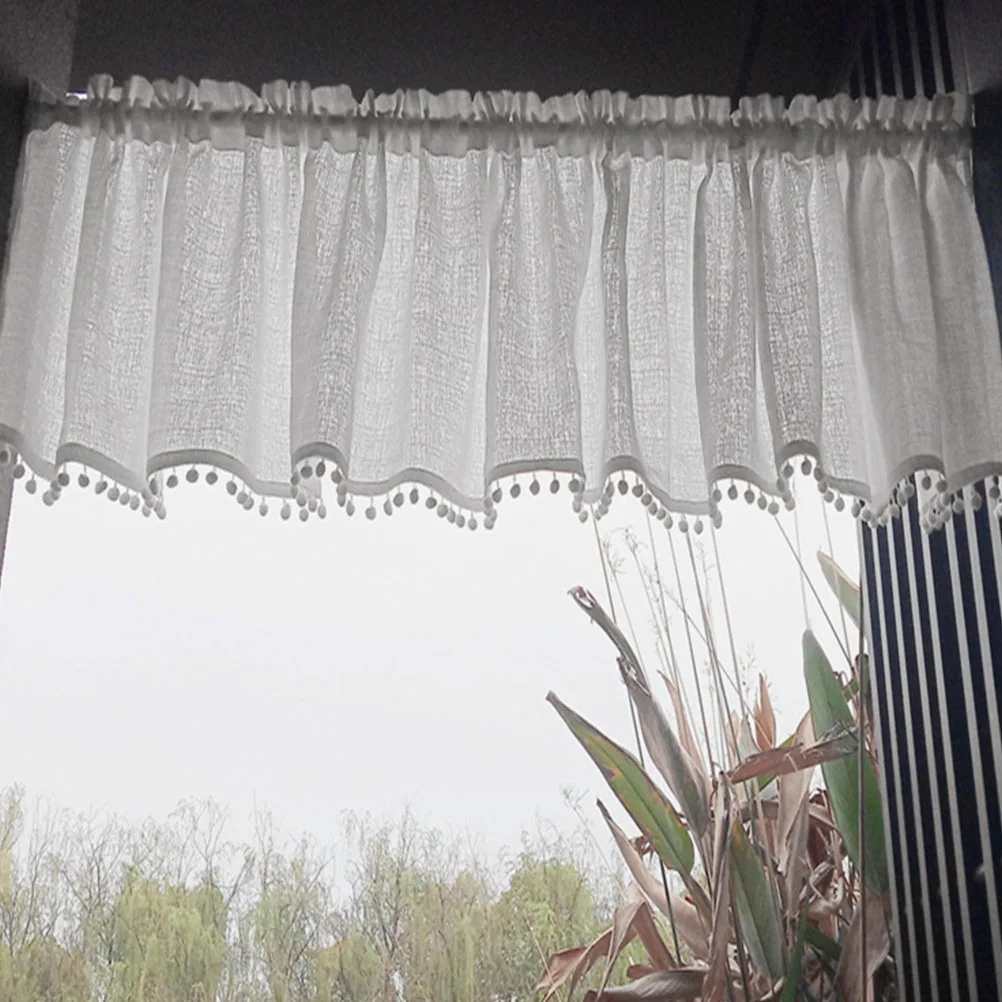 

1Pcs Window Short Curtain Cotton Balls Ethnic Style Delicate Home Drapes Protect from Glare Soft Light Diffusing Household