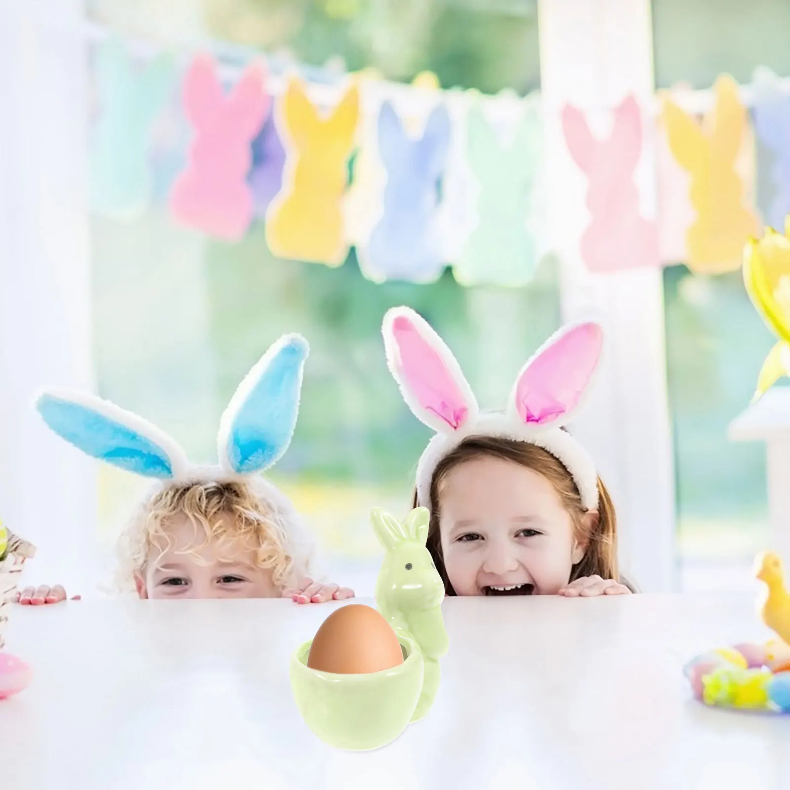 

Minimalist Ceramic Rabbit Egg Holder Bunny Shape Multipurpose Egg Cup Desktop Display Stand Rabbit Shape Decor