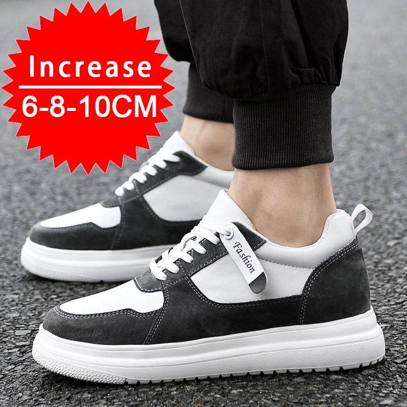 Men Sneakers Elevator Shoes Heightening Height Increase Insole 7-8CM High Heels Shoes Genuine Leather Sport Shoes