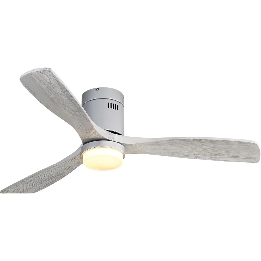 

52 Inch Ceiling Fan with Lights Flush Mount 3 Wood Blades Low Profile Design for Modern Living Spaces Remote Control Operation