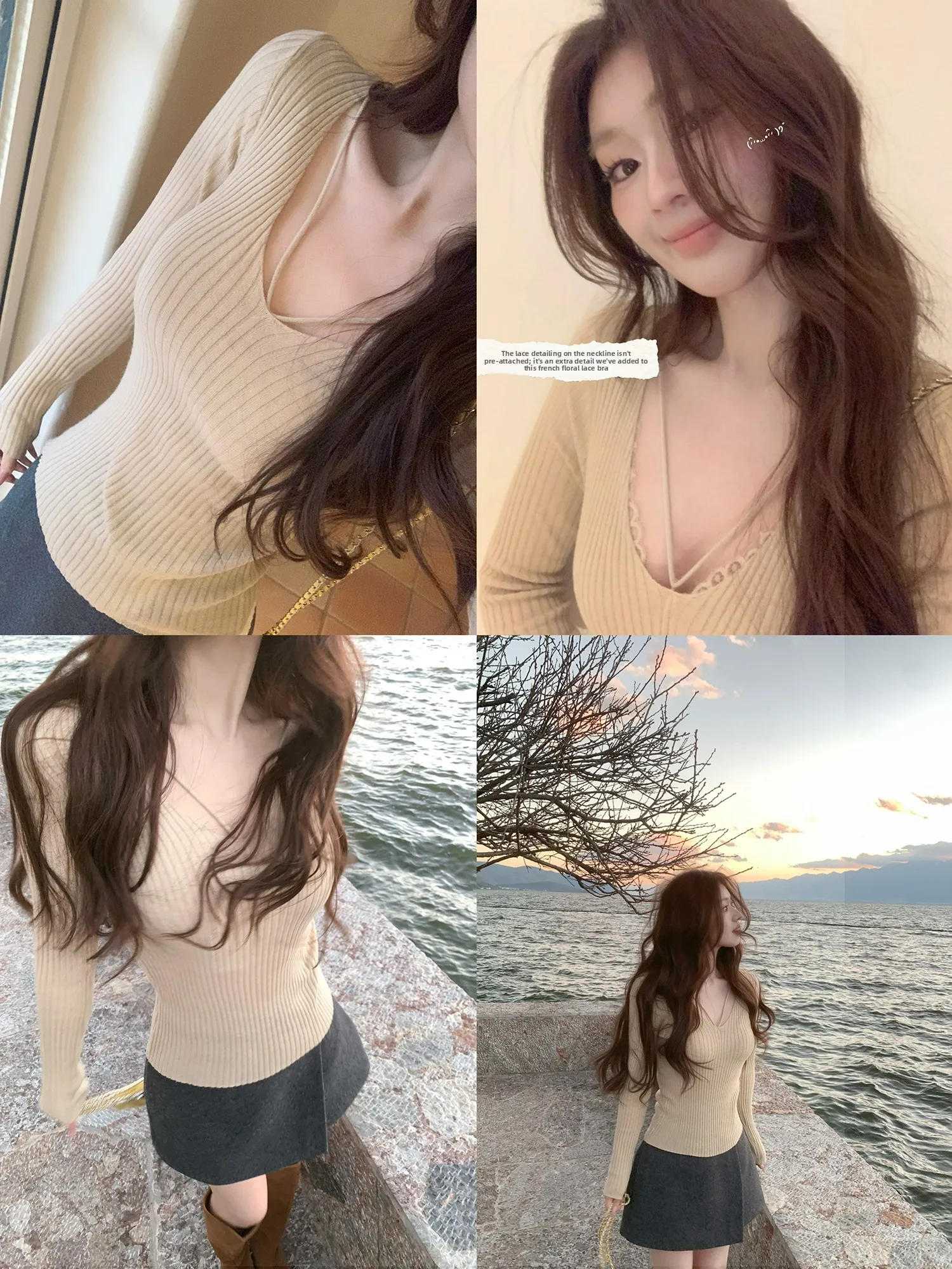 

Slim Fit V-Ne Knitted Base irt Women's Spring Design Waist-Cinching Elastic Slimming Personali Underwear