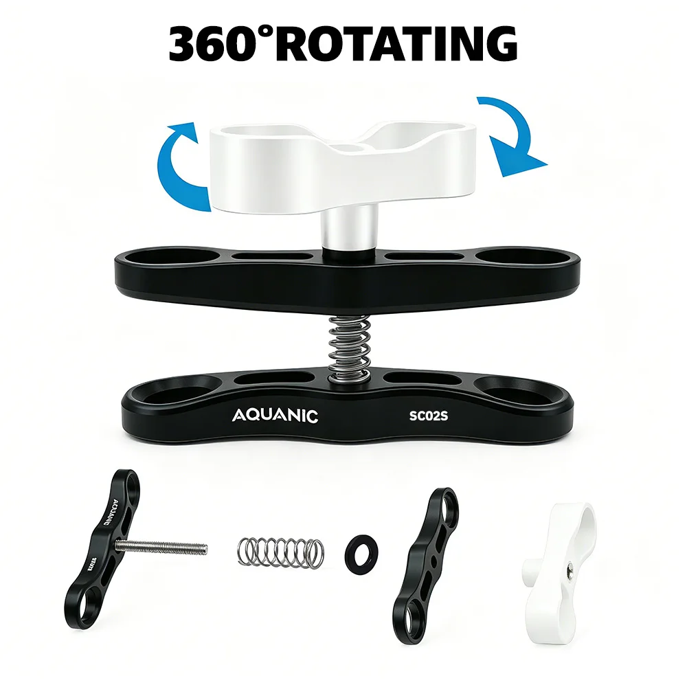 Nitescuba Diving Extended 2 Holes Clamp Butterfly Clip diving clamp for Ball Mount Adapter Light Arm Tray Bracket Camera Housing