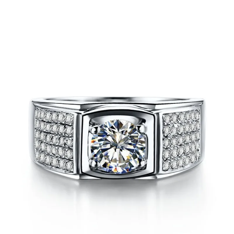 Solitaire Male Lab Diamond Ring 925 Seterling Silver Engagement Wedding Rings for Men Party Jewelry Gift