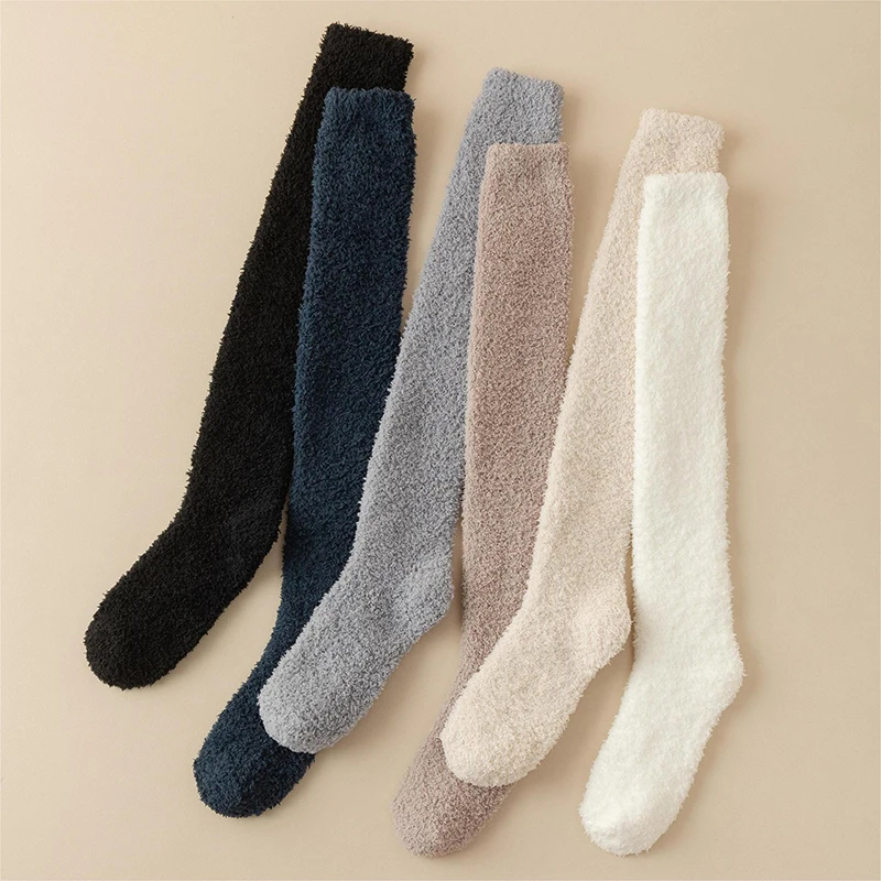 1 Pair Men Thickened Over The Knee Long Socks Breathable Warm Sweat-Absorbent Soft Women Sock Coral Fleece Knee-High Stockings