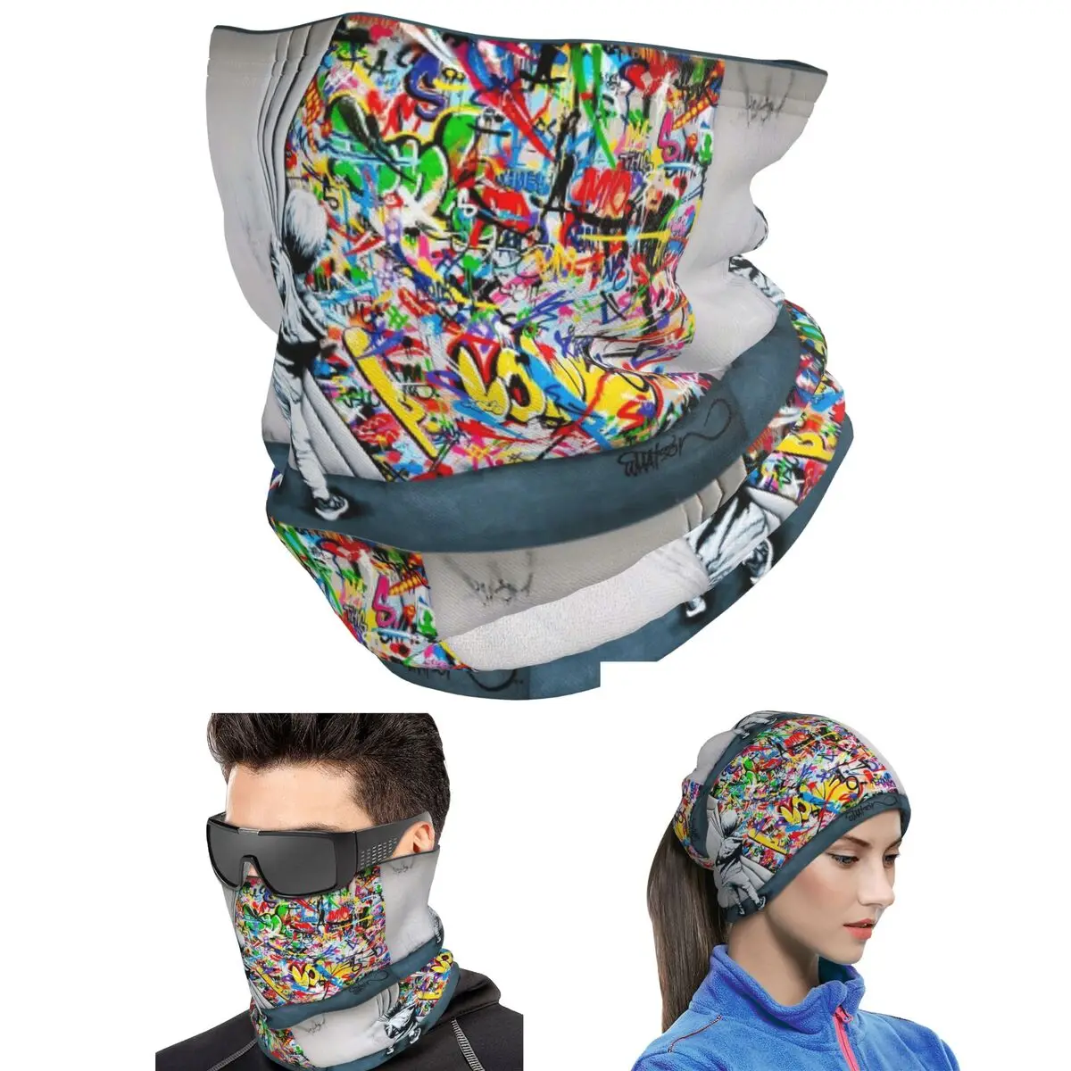 Behind The Curtain Boy - Banksy Street Art Mural Bandana Neck Cover Printed Face Scarf Riding Cycling Scarf Unisex Adult Winter