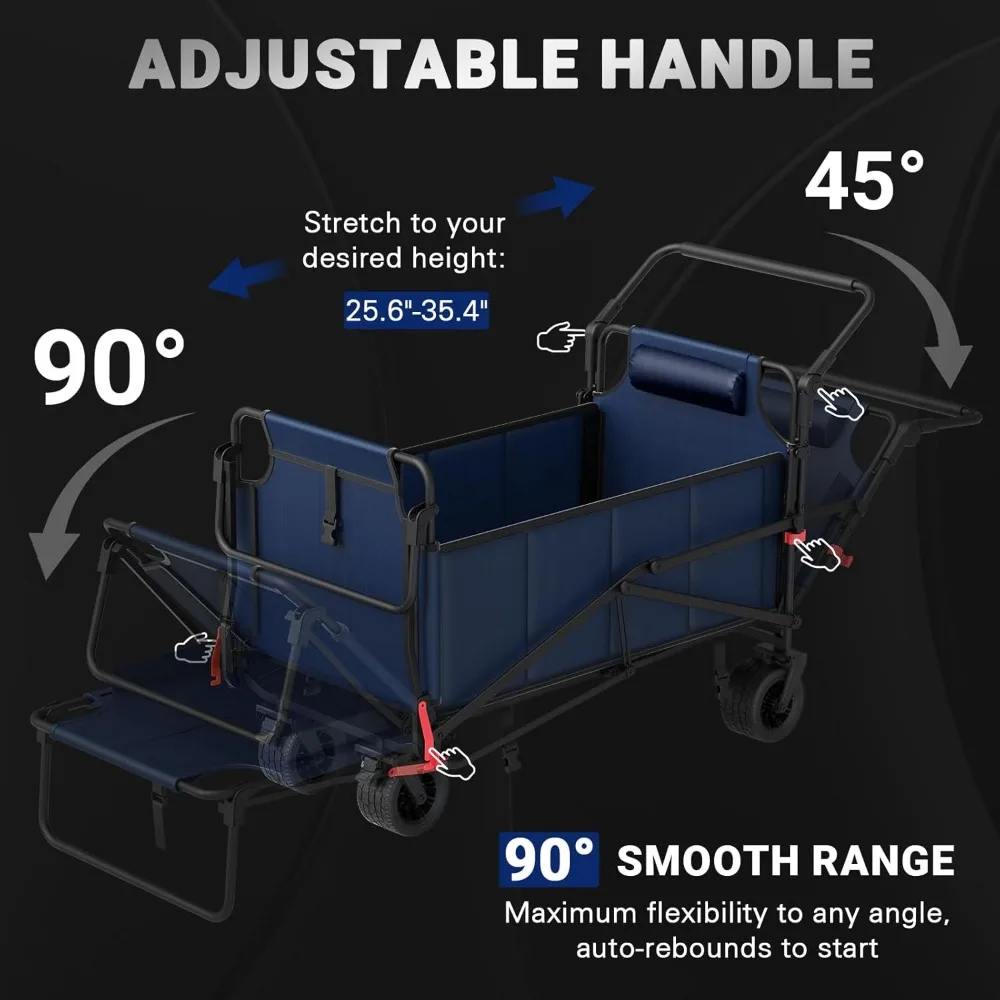 Heavy Duty Collapsible Cart with 650lb Capacity, All-Terrain Wheels, Brakes, and Side Pockets - 2-in-1 Utility Wagon for Outdoor