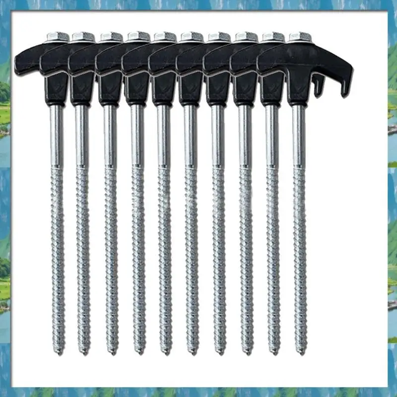 【Supernew】10PCS Screw-In Tent Stakes Ground Anchors M8 Heavy Duty Tent Stakes Tent Pegs Camping Stakes Tent Ground Nail