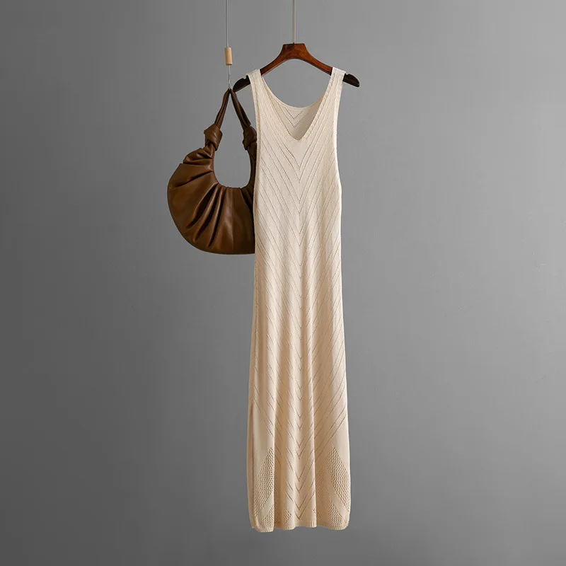 เซ็กซี่ Hollow OUT SMOCK ชุดผู้หญิงแฟชั่นแขนกุดสีชุดผู้หญิง 2025 ฤดูร้อนถัก Beach Holiday DRESS