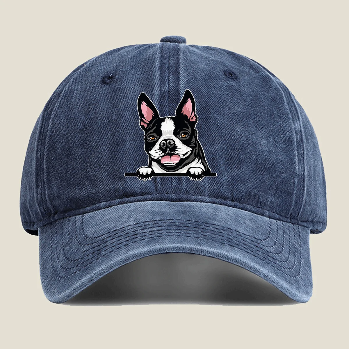 Boston Terrier Dog Baseball Cap Unisex Adjustable Washed Denim Cap for Casual Wear Themed Events