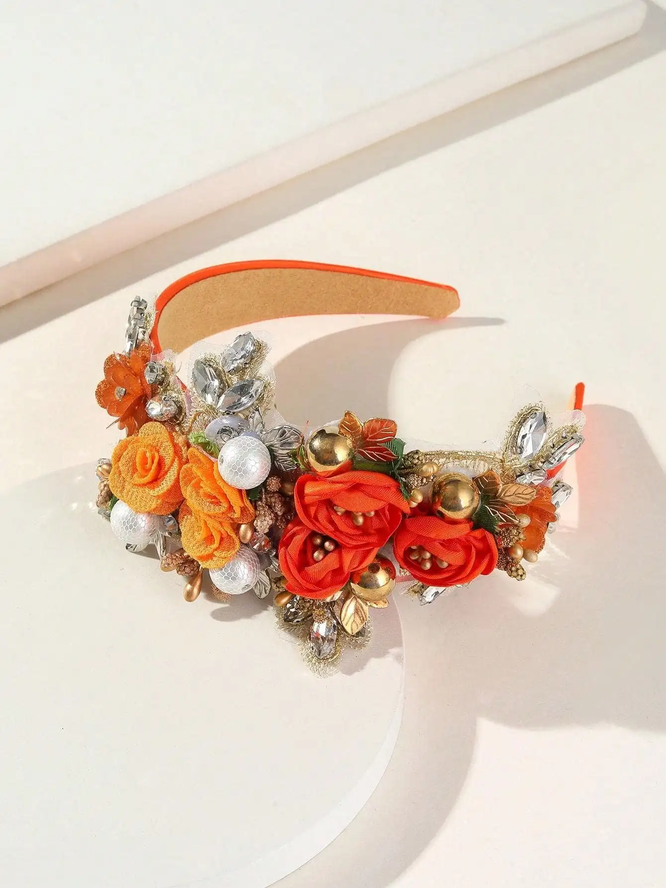 

Baroque Style Floral Rhinestone Fabric Headband For Women Party Wedding Hair Accessory