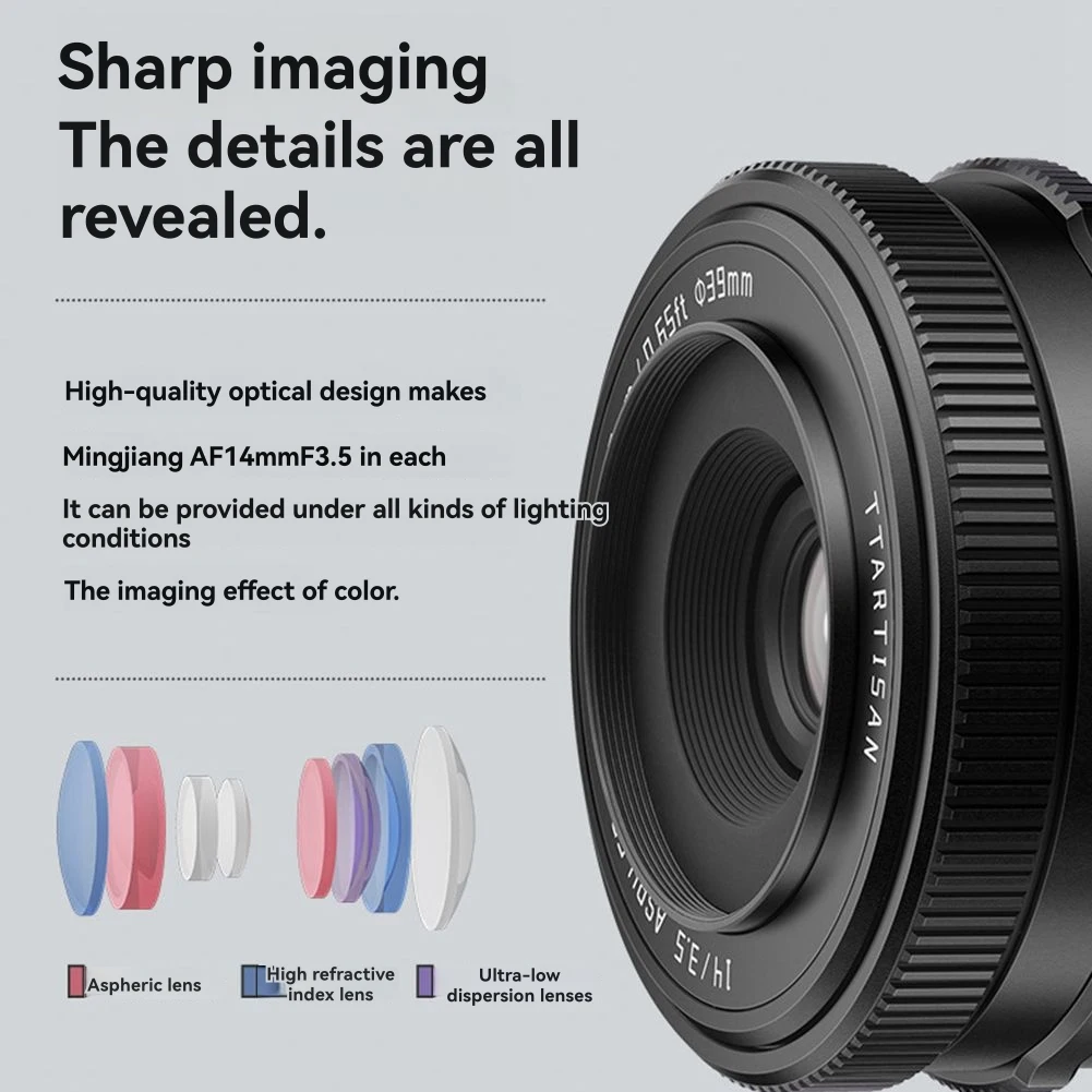 Objectif photo (A90P) TTArtisan AF 14mm F3.5 à focale fixe pour photographie humaniste, compatible Sony E-Mount A6400 A7RIII FX30 ZVE10